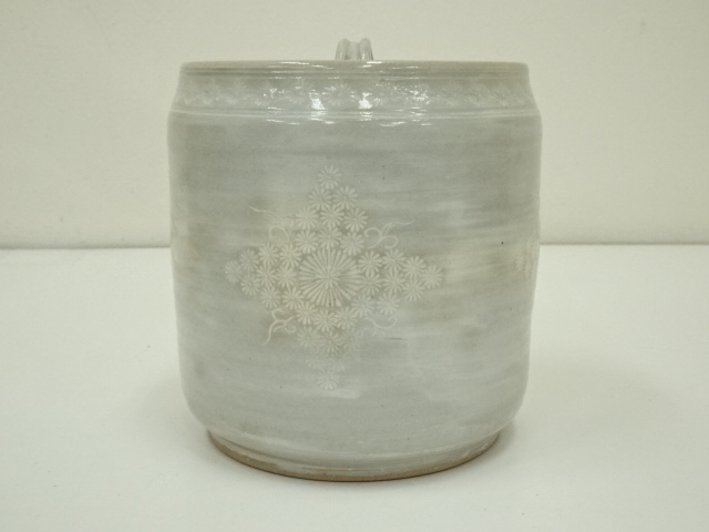 水指　京焼　茶道具　陶器　未使用品 富田静山 京焼 染付桶川水指 水差 水指 水器 茶道具 茶器 茶道